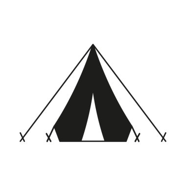 Turist çadırı simgesi. Seyahat için yazlık ev. Vektör çizimi. Stok resmi. EPS 10.