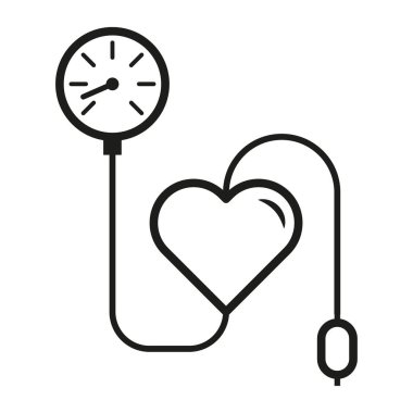 Kan basıncı yüksek ya da düşük, ölçüm arteriyel basınç, kardiyo vasküler distoni, tıbbi araç, ince çizgi. Vektör çizimi. Stok resmi. EPS 10.