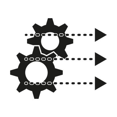 İşlem yönetimi simgesi, strateji endüstrisi, optimizasyon operasyonu, vites kutusu. Vektör çizimi. Stok resmi. EPS 10.