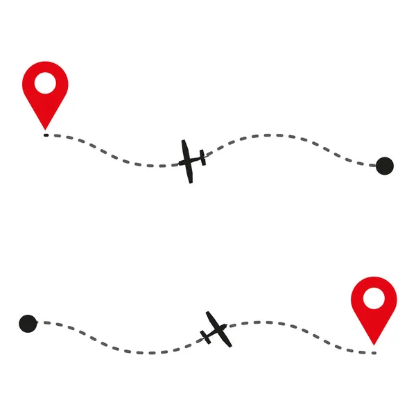 Vía Aérea Con Alfileres Localización Camino Ubicación Avión Camino Turístico — Vector de stock