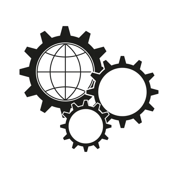 World Mechanism Icon Globe Wiht Gears Spin Earth Cogwheel Global — Stock Vector