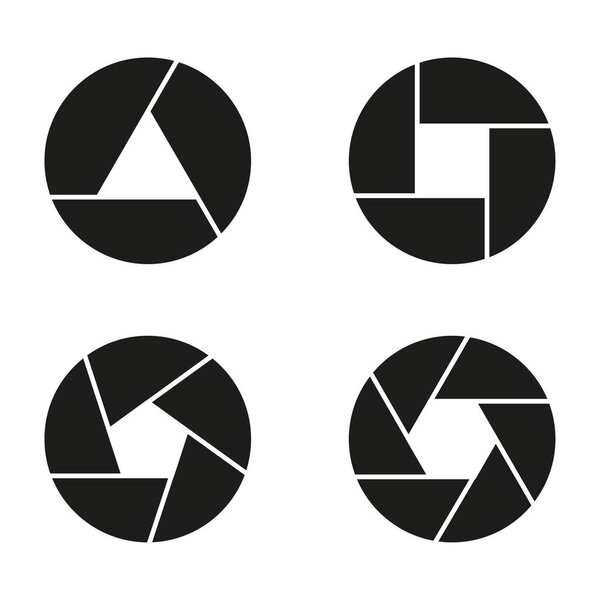 Simple camera shutter silhouettes. Aperture, shutter symbol. Camera lens focus icon. Vector illustration. stock image. EPS 10.