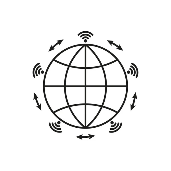 Ikona Globu Ikony Wifi Całym Świecie Ilustracja Wektora Obraz Akcji — Wektor stockowy