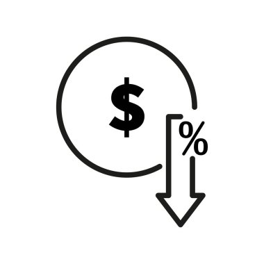 Dolar aşağı simgesi. Maliyet azaltma simgesi. Vektör çizimi. Stok görüntüsü. EPS 10.