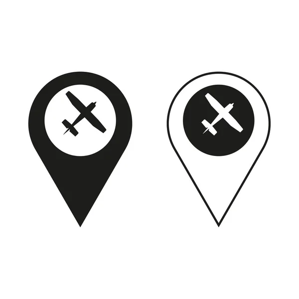 Airplane Location Pin Symbol Plane Aircraft Icon Set Vector Illustration — Stock Vector