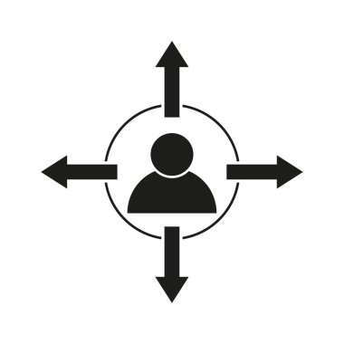 En iyi karar ikonu. Doğru seçimi yapmak. Kafası karışmış biri. İş yönünün kesiştiği yer. Vektör çizimi. Stok görüntüsü. EPS 10.