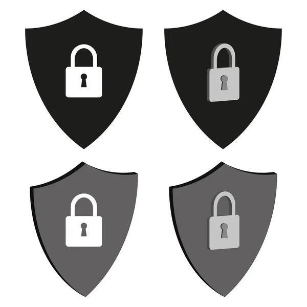 Escudos Com Fechaduras Símbolo Protecção Ilustração Vetorial Eps Imagem Estoque —  Vetores de Stock