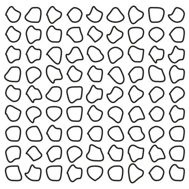 Blob yuvarlak çizgi şekilleri ayarlandı. Rastgele dairesel sıvı geometrik formlar. Sıvı siyah doğrusal elementler koleksiyonu. Mürekkep lekesi ana sembol grubu. Vektör çizimi. EPS 10. Stok resmi.