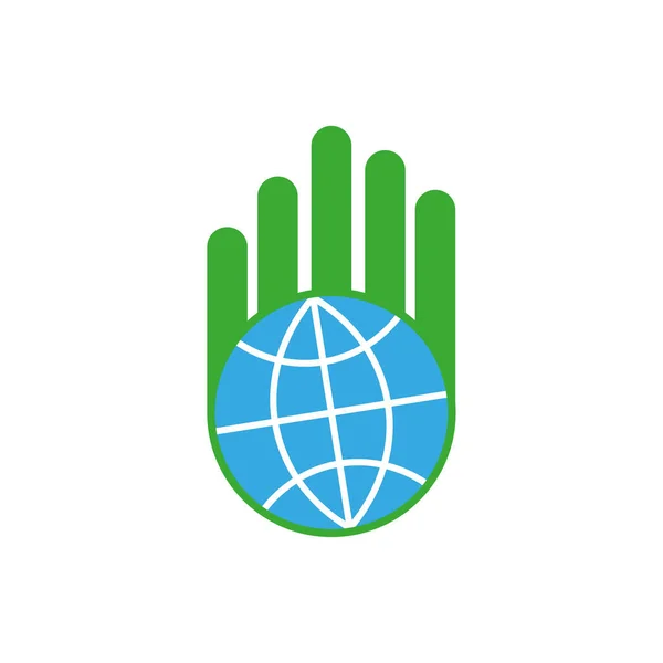 Combinazione Logo Una Mano Una Terra Mano Verde Terra Blu — Vettoriale Stock