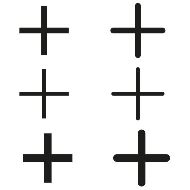 Artı tabela hazır. Simge seti ekle. Artı simge seti. Büyütme simgesi ayarlandı. Pozitif sembol seti. Vektör çizimi. Eps 10. Resim yükle.