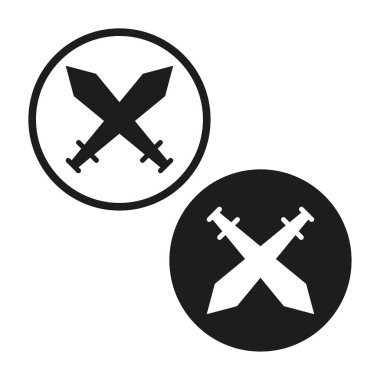 Çemberde kılıç çapraz simgesi var. Vektör çizimi. EPS 10. Resim yükle.