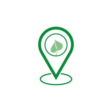 Yapraklı iğne konumu. Yeşil bölge logosu. Vektör çizimi. EPS 10. Resim yükle.