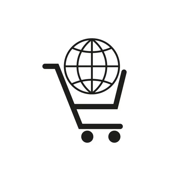 Den Warenkorb Legen Globe Ikone Globus Einem Warenkorb Vektorillustration Eps — Stockvektor
