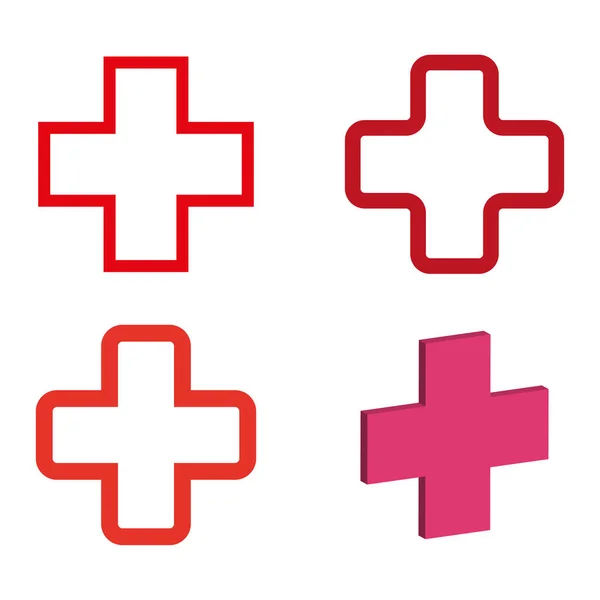 Croce Bianca Set Icone Con Tratto Rosso Croci Fatte Linee — Vettoriale Stock