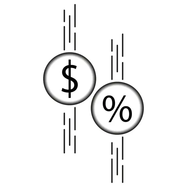 百分比佣金图标 降低利率美元 降低成本 降低销售税 收回现金 经纪人 低价的标志 矢量图解 Eps 股票形象 — 图库矢量图片