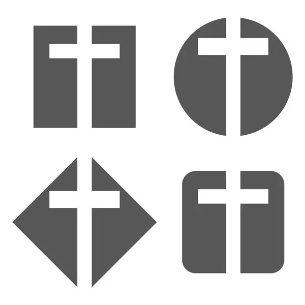 十字架或教堂图标设置 宗教标志设置 矢量图解 Eps 股票形象 — 图库矢量图片