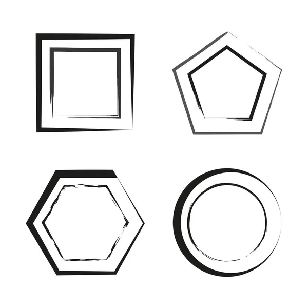 Icone Pennellate Cerchio Quadrato Pentagono Esagono Illustrazione Vettoriale Eps Immagine — Vettoriale Stock
