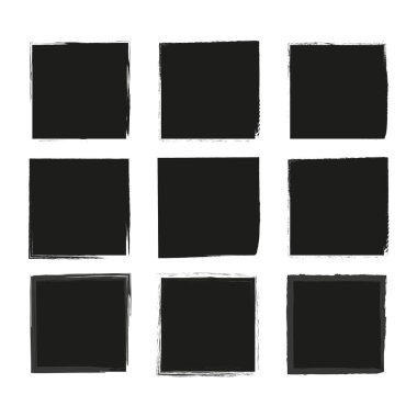 Grunge Square seti. Pis grunge tasarım çerçeveleri. Vektör çizimi. EPS 10. Resim yükle.