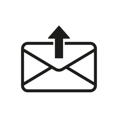 Zarf ve ok simgesi. Giden mesajı imzala. Vektör çizimi. EPS 10. Resim yükle.