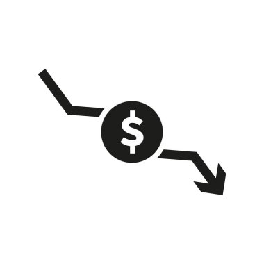 Dolar oranı simgesini azalt. Aşağı ok ile para sembolü. Vektör çizimi. EPS 10. Resim yükle.