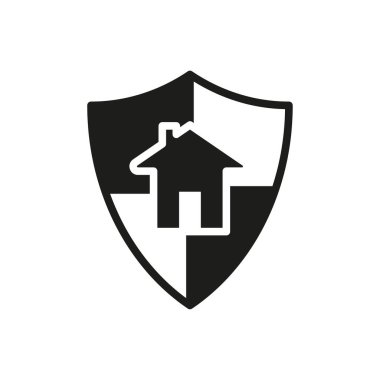 Kalkan ikonuyla evde. İkametgah. Ev koruma işareti. Ev güvenliği sembolü. Vektör çizimi. EPS 10. Resim yükle.