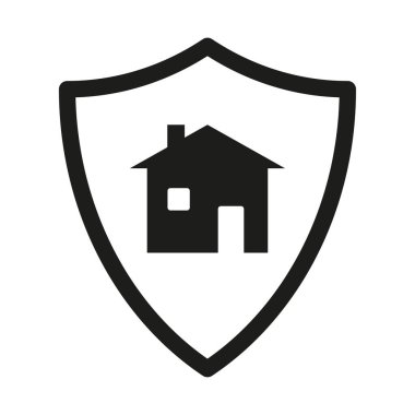 Kalkan ikonuyla evde. İkametgah. Ev güvenliği sembolü. Vektör çizimi. EPS 10. Resim yükle.