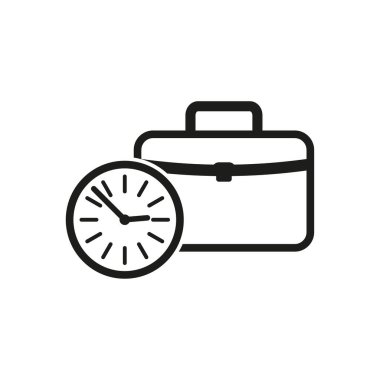 İçinde saat simgesi olan evrak çantası. İş zamanı ikonu. Vektör çizimi. EPS 10. Resim yükle.