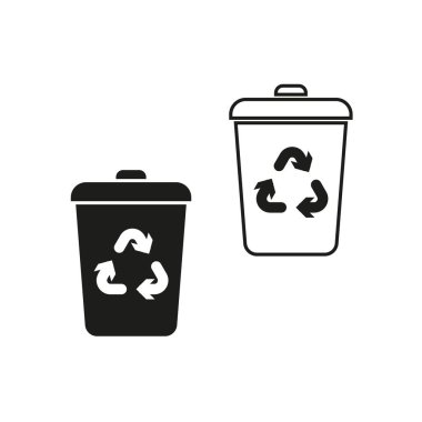 Çöp tenekesi simgesi düz. Geri dönüşüm sembolü ayarlandı. Vektör çizimi. EPS 10. Resim yükle.