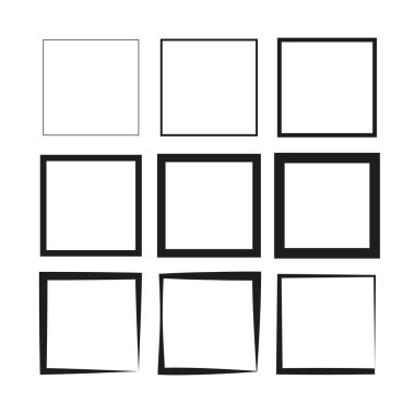 Dikdörtgen çerçeve. Grunge mürekkep karesi. Etiketler, etiketler, kartlar için yaratıcı altyapılar. Fırça darbeleri kare çerçeve elementleri. Vektör çizimi. EPS 10. Resim yükle.