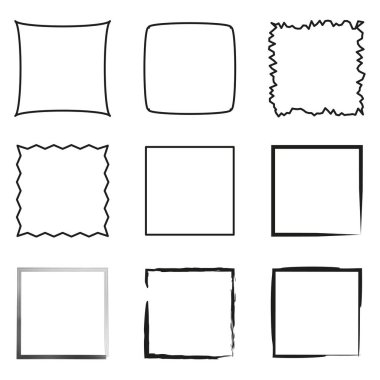 Dikdörtgen çerçeve. Grunge mürekkep karesi. Etiketler, etiketler, kartlar için yaratıcı altyapılar. Fırça darbeleri kare çerçeve elementleri. Vektör çizimi. EPS 10. Resim yükle.