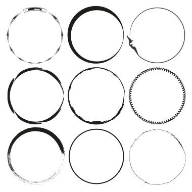 Siyah grunge yuvarlak şekiller. Fırça darbeleri elementleri çerçeveler. Vektör çizimi. EPS 10. Resim yükle.