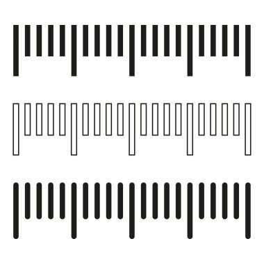 Boyut göstergeleri. Farklı birim mesafeleri. Siyah pul, hükümdarlar için fiyat artışı. Vektör çizimi. EPS 10. Resim yükle.