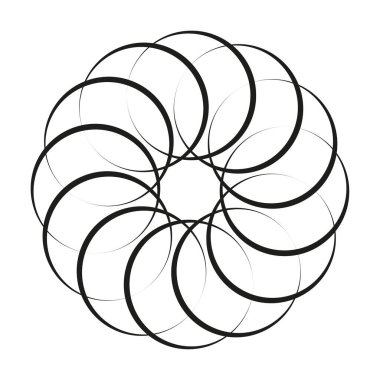 Geometrik çiçek deseni. Üst üste binen daire sanatı. Simetri, zarafet. Vektör çizimi. EPS 10. Resim yükle.