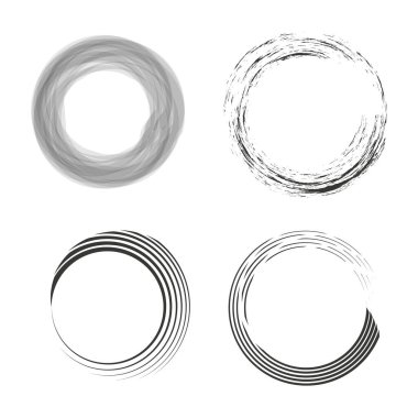 Soyut dairesel fırça darbeleri ayarlandı. Sanatsal yuvarlak elementler. Vektör çizimi. EPS 10. Resim yükle.