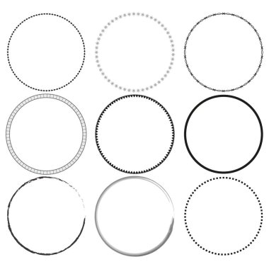 Çember sınır koleksiyonu. Geometrik yuvarlak çerçeveler. Minimalist tasarım. Vektör çizimi. EPS 10. Resim yükle.
