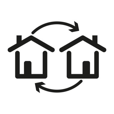 Ev değişimi döngüsü, mülk takas anlaşması, esnek yer değiştirme, akıllı yatırım. Vektör çizimi. EPS 10. Resim yükle.