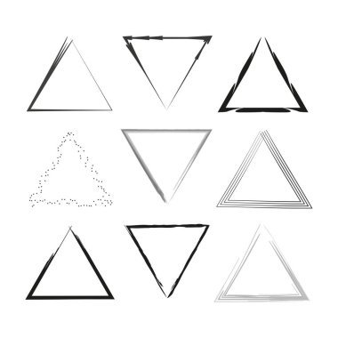 Üçgen simgesi ayarlandı. Geometrik çeşitlilik. Soyut tasarımlar. Vektör çizimi. EPS 10. Resim yükle.