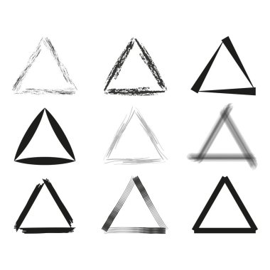 Değişik vuruşları olan sanatsal üçgenler. Geometrik şekil çeşitliliği. Basit ve soyut tasarım. Vektör çizimi. EPS 10. Resim yükle.
