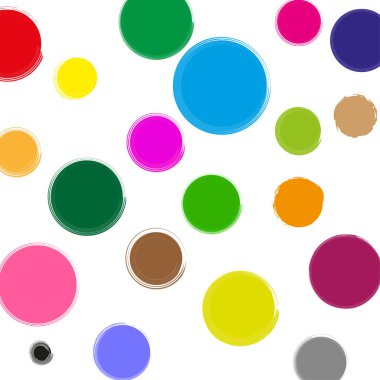 Çeşitli renkte boya sıçraması. Canlı çemberler arka planı. Sanatsal renkli benek deseni. Vektör çizimi. EPS 10. Resim yükle.