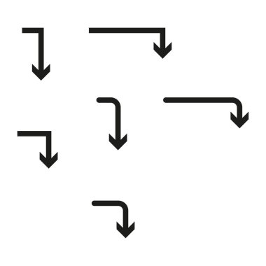 Bir dizi siyah ok simgesi. Dümdüz ve köşeli oklar. Basit yön bulma sembolleri. Vektör çizimi. EPS 10. Resim yükle.