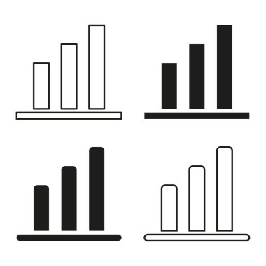 Çubuk grafik simgeleri. Basit siyah beyaz çizelge sembolleri. İş istatistikleri ve analizler. Vektör çizimi. EPS 10. Resim yükle.