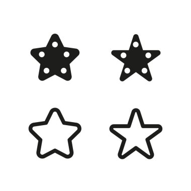 Dört yıldız simgesi ayarlandı. Puantiyeler ve çizgiler. Beyaz dizaynda siyah. Vektör çizimi. EPS 10. Resim yükle.
