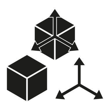 Üç boyutlu geometrik şekil simgeleri kümesi. Küp ve dörtyüzlü figürler. Yönsel eksen sembolü. Vektör çizimi. EPS 10. Resim yükle.
