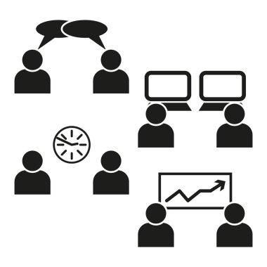 İletişim ve takım çalışması simgeleri ayarlandı. Tartışma ve diyalog sembolleri. Zaman yönetimi ve ilerleme tabelaları. Vektör çizimi. EPS 10. Resim yükle.