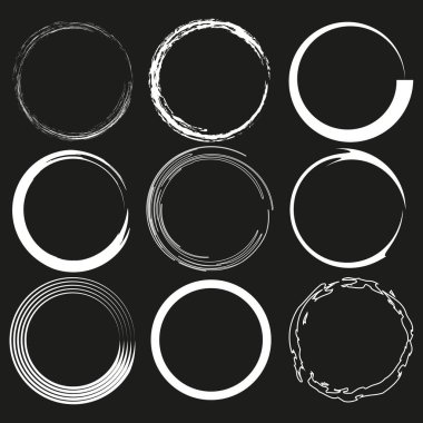 Çeşitli dairesel fırça darbeleri. El çizimi çerçeve. Beyaz sanat eserlerinde siyah. Vektör çizimi. EPS 10. Resim yükle.