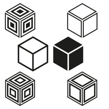 Küp simgeleri koleksiyonu. Geometrik şekil değişimleri. 3B nesne tasarımı seti. Soyut kutu sembolleri. Vektör çizimi. EPS 10. Resim yükle.