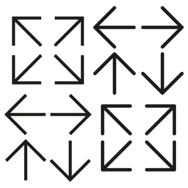 Soyut geometrik ok simgeleri. Minimalist yön bulma sembolleri. Basit ok tasarımları. Siyah vektör ok koleksiyonu.