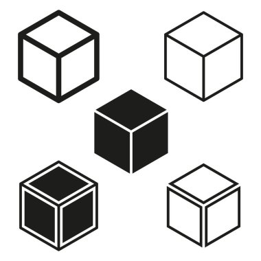 3 boyutlu küp simgesi seti. Geometrik blok sembolleri. Soyut küp şekilleri. Isome elementler koleksiyonu. Vektör çizimi. EPS 10. Resim yükle.