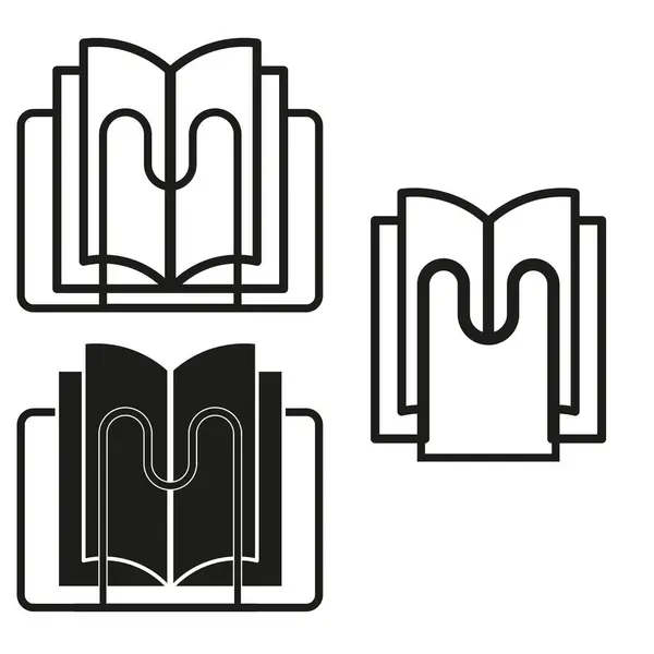 Open Boek Icoon Set Educatieve Literatuursymbolen Het Lezen Leren Van — Stockvector