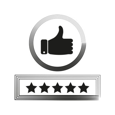 Pozitif geribildirim ve Puanlama Simgeleri. Onaylandı, beş yıldızlı inceleme amblemi. Vektör çizimi. EPS 10. Resim yükle.